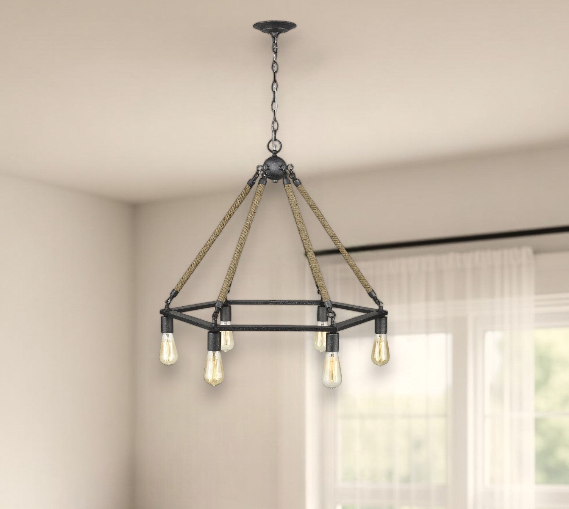 Brown and Black Six Light Metal Dimmable Chandelier-Chandeliers-DECOROLALA