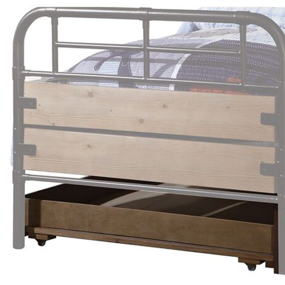 Brown and Black Solid Wood Twin Bed Frame-Standard Beds-DECOROLALA