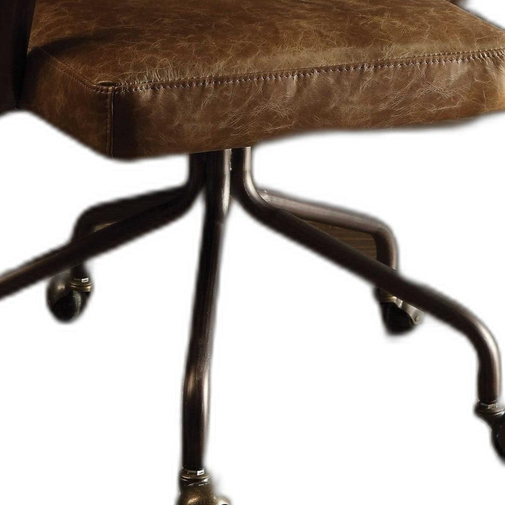 Brown and Black Swivel Faux Leather Rolling Office Chair-Office Chairs-DECOROLALA