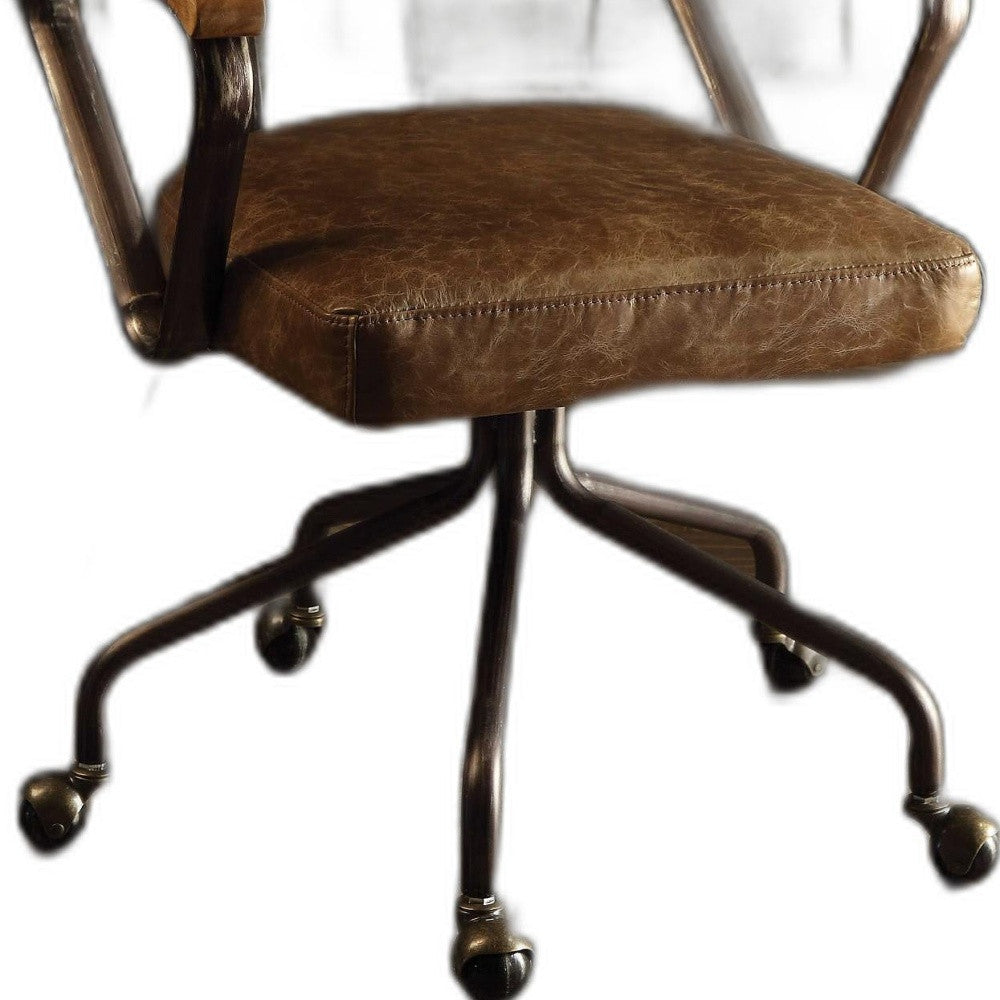 Brown and Black Swivel Faux Leather Rolling Office Chair-Office Chairs-DECOROLALA