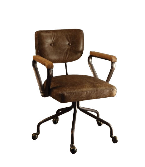 Brown and Black Swivel Faux Leather Rolling Office Chair-Office Chairs-DECOROLALA