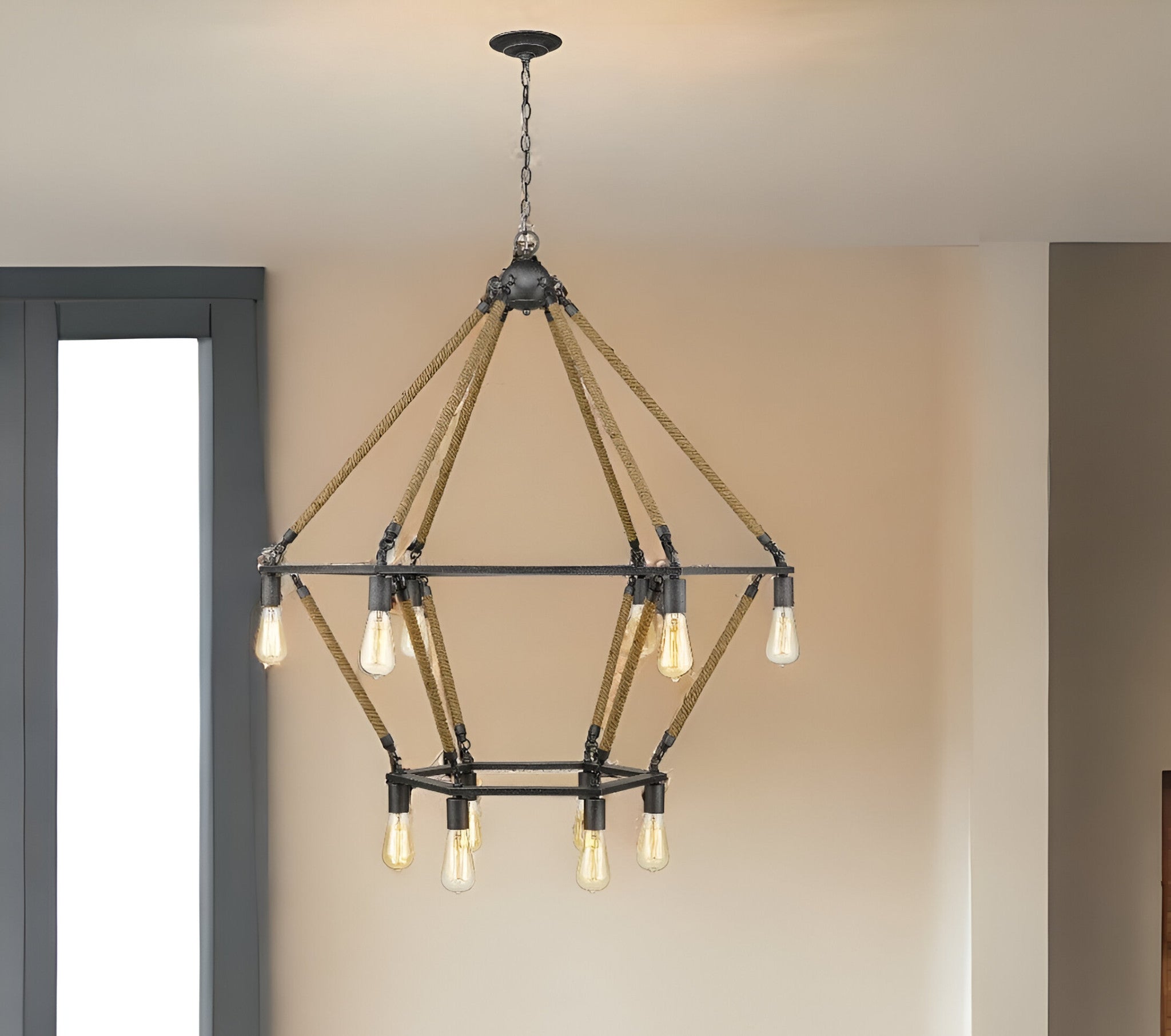 Brown and Black Twelve Light Metal Dimmable Chandelier-Chandeliers-DECOROLALA