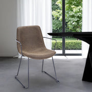 Brown and Black Upholstered Faux Leather Dining Arm Chair-Dining Chairs-DECOROLALA