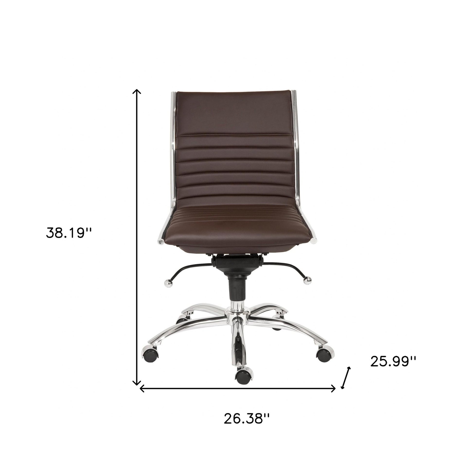 Brown and Silver Adjustable Swivel Faux Leather Rolling Conference Office Chair-Office Chairs-DECOROLALA