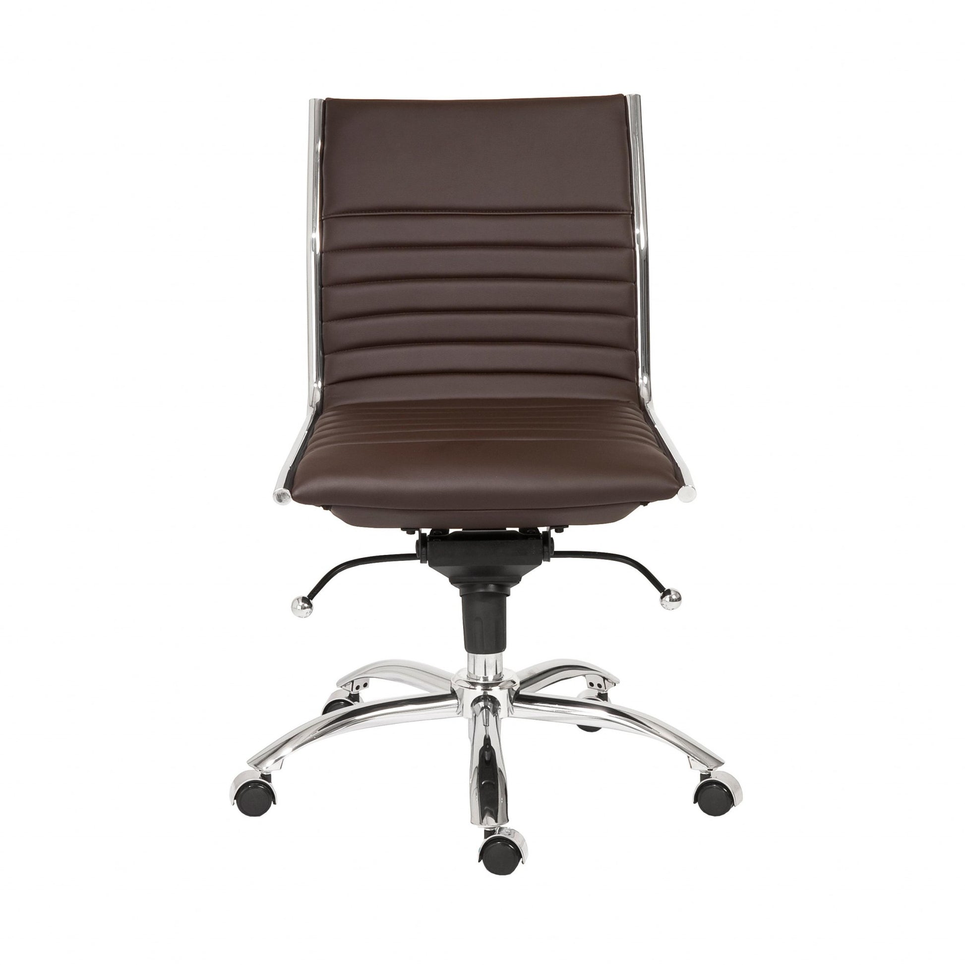 Brown and Silver Adjustable Swivel Faux Leather Rolling Conference Office Chair-Office Chairs-DECOROLALA