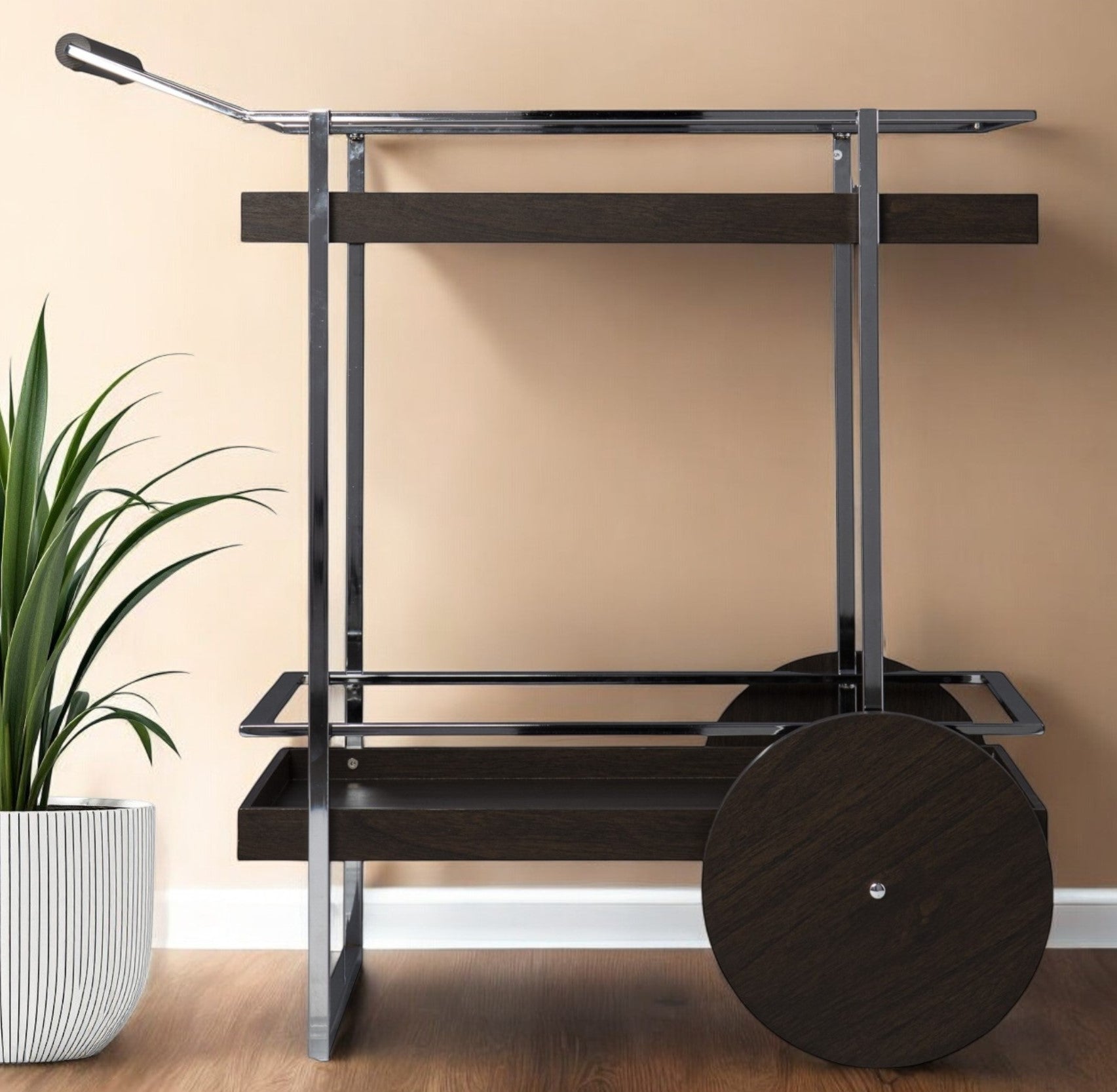 Brown and Silver Iron Rolling Bar Cart-Bar Cart-DECOROLALA