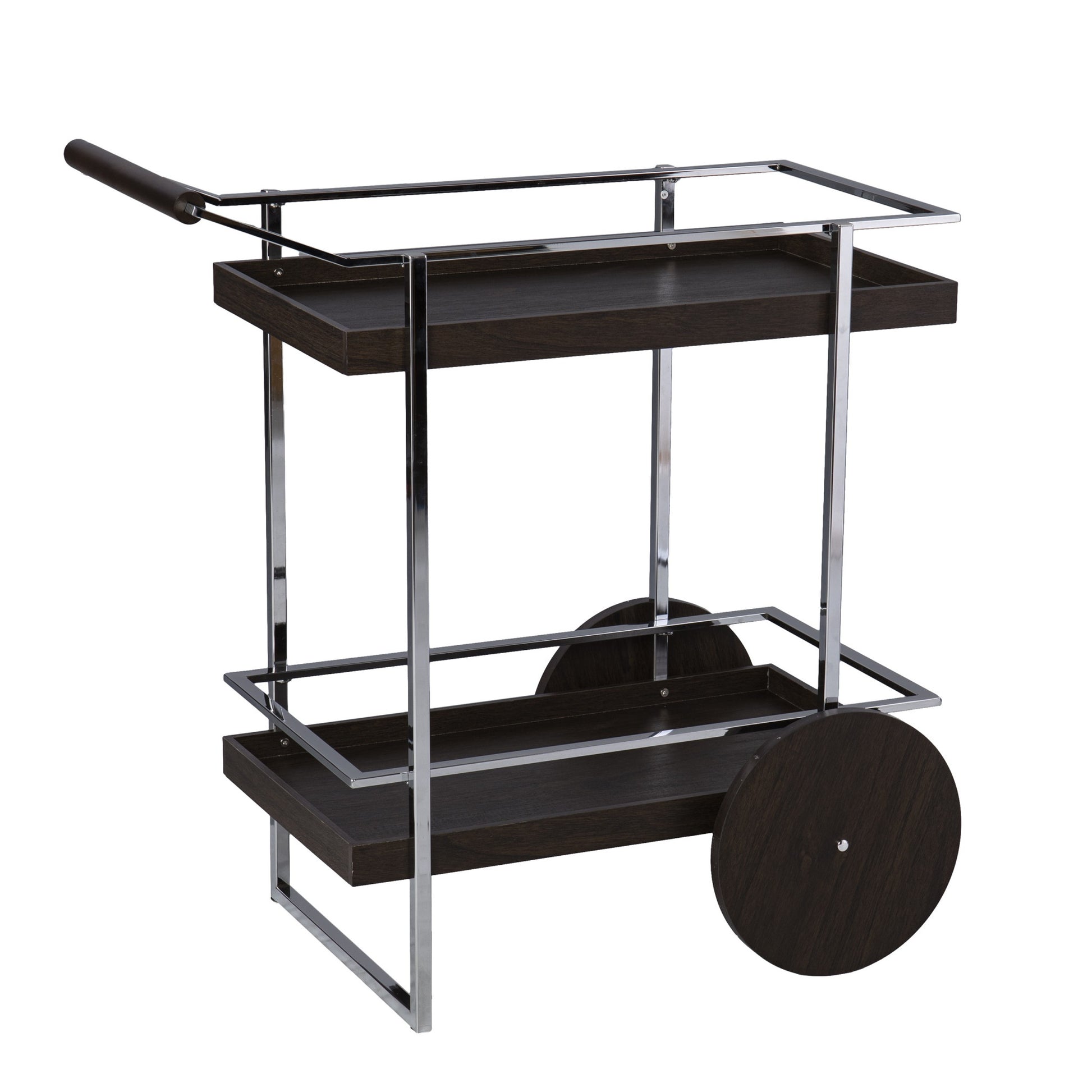 Brown and Silver Iron Rolling Bar Cart-Bar Carts and Servers-DECOROLALA