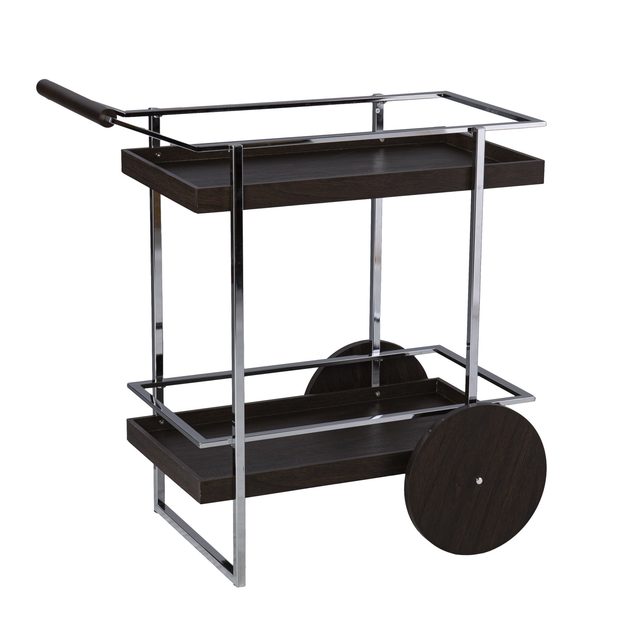 Brown and Silver Iron Rolling Bar Cart-Bar Carts and Servers-DECOROLALA