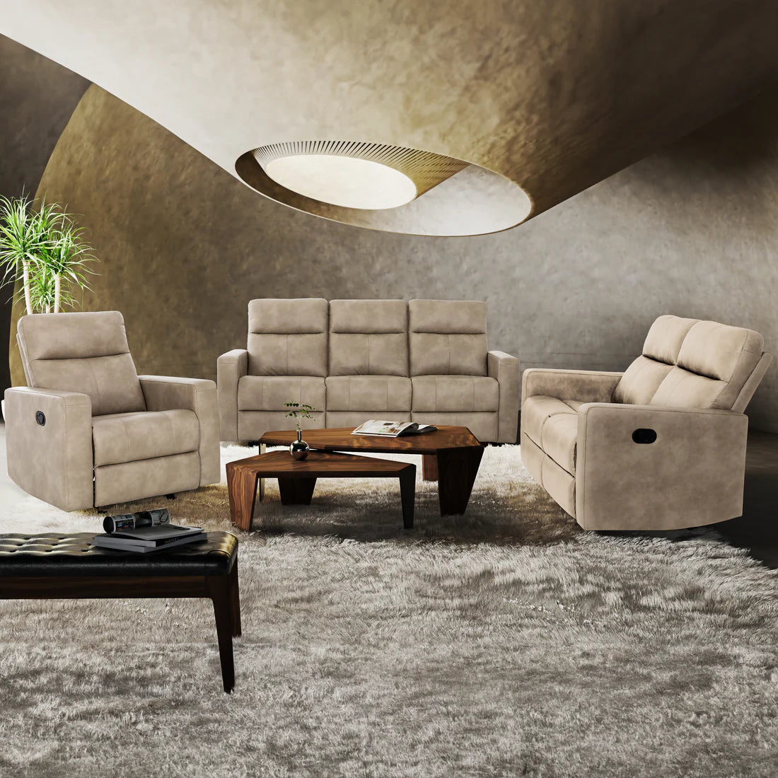 Bruce 58 in. Manual Reclining Loveseat Ð Taupe-Living Room-DECOROLALA