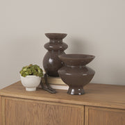 Bruna Wide Mouth Geometric Brown Glass Vase-Vase-DECOROLALA