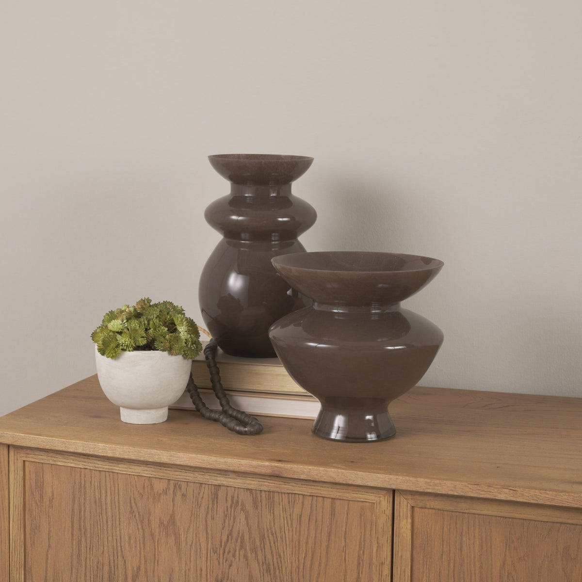 Bruna Wide Mouth Geometric Brown Glass Vase-Vase-DECOROLALA