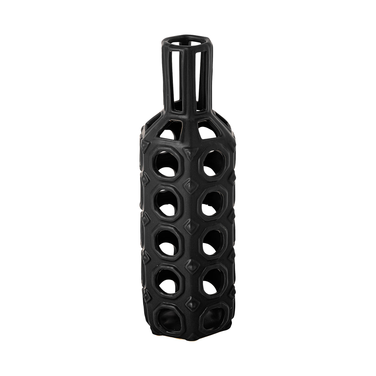 Brunel Large Black Drum-Shaped Ceramic Vase-Vase-DECOROLALA