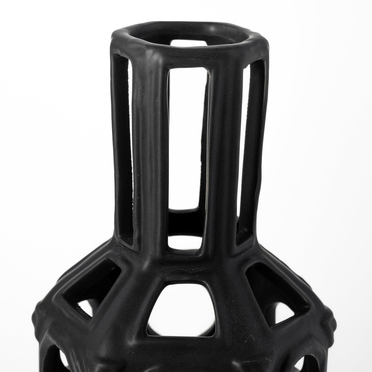 Brunel Large Black Drum-Shaped Ceramic Vase-Vase-DECOROLALA