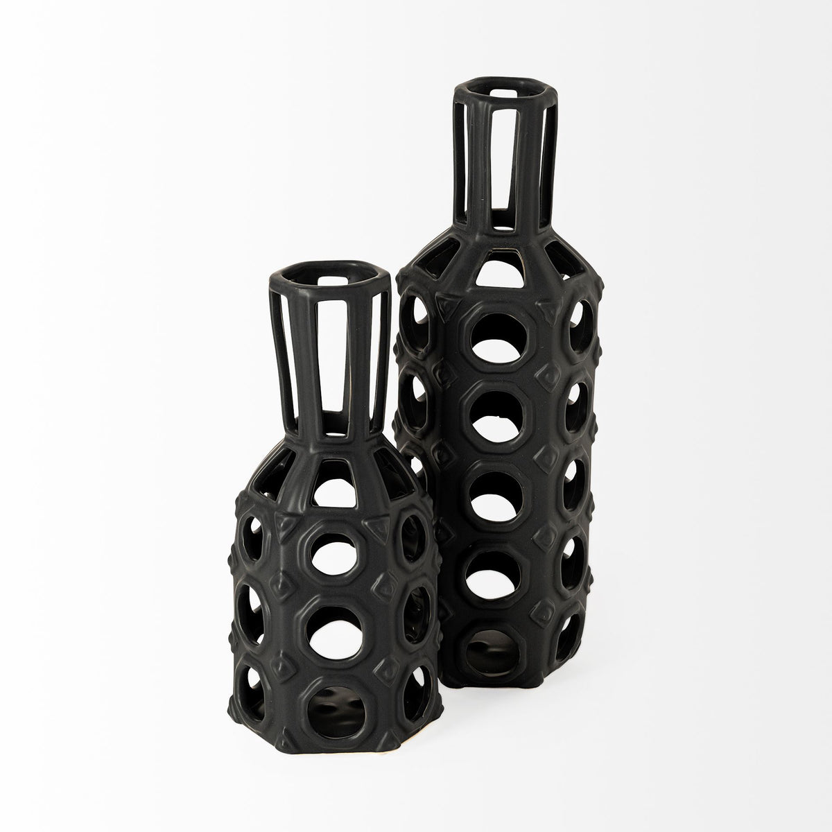 Brunel Small Black Drum-Shaped Ceramic Vase-Vase-DECOROLALA