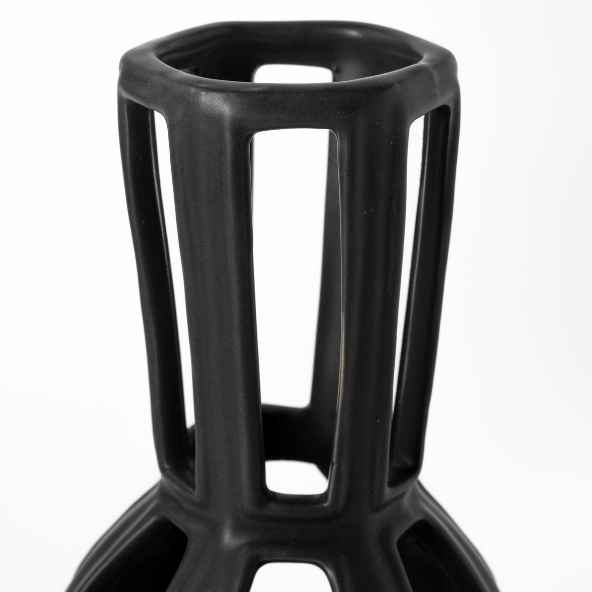 Brunel Small Black Drum-Shaped Ceramic Vase-Vase-DECOROLALA