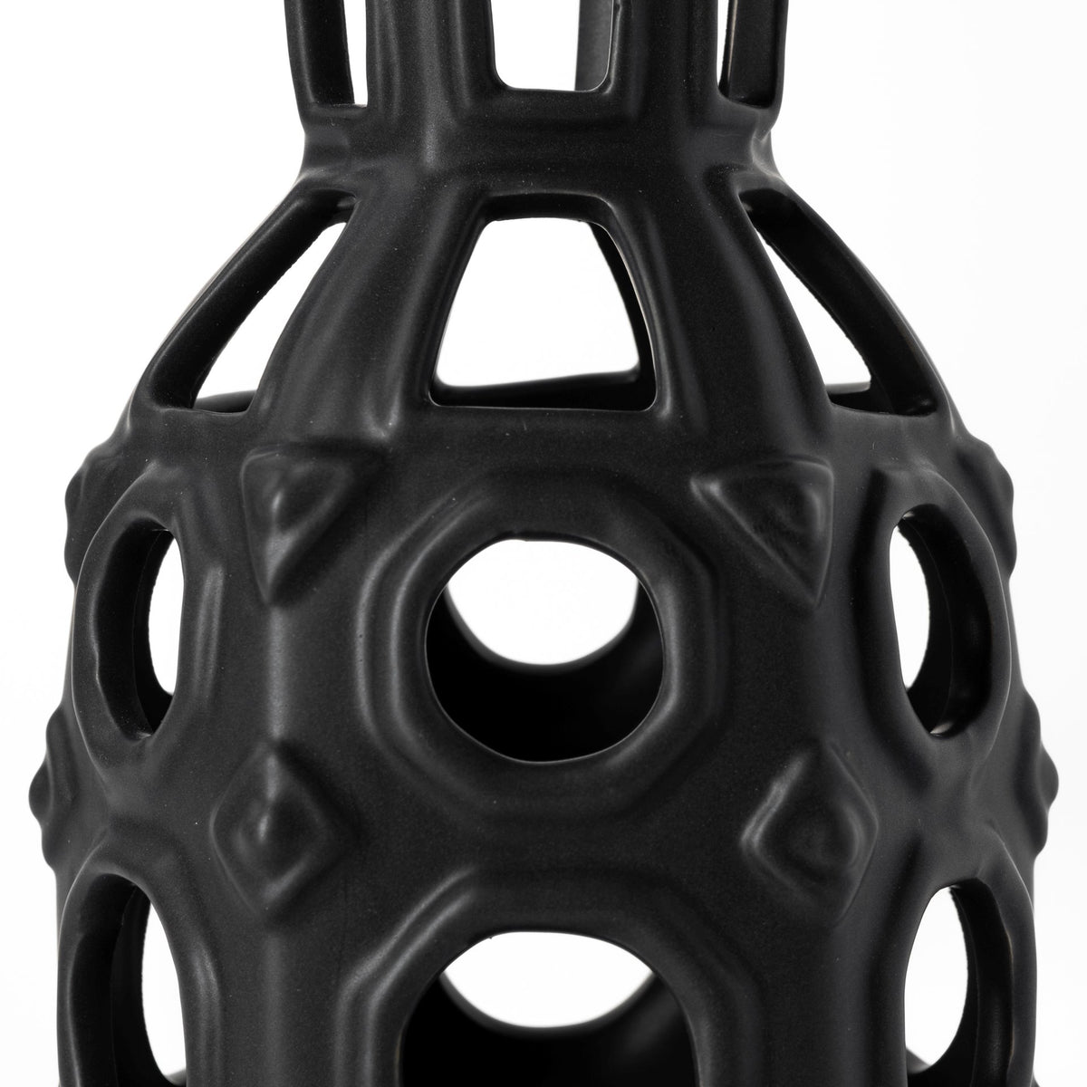 Brunel Small Black Drum-Shaped Ceramic Vase-Vase-DECOROLALA
