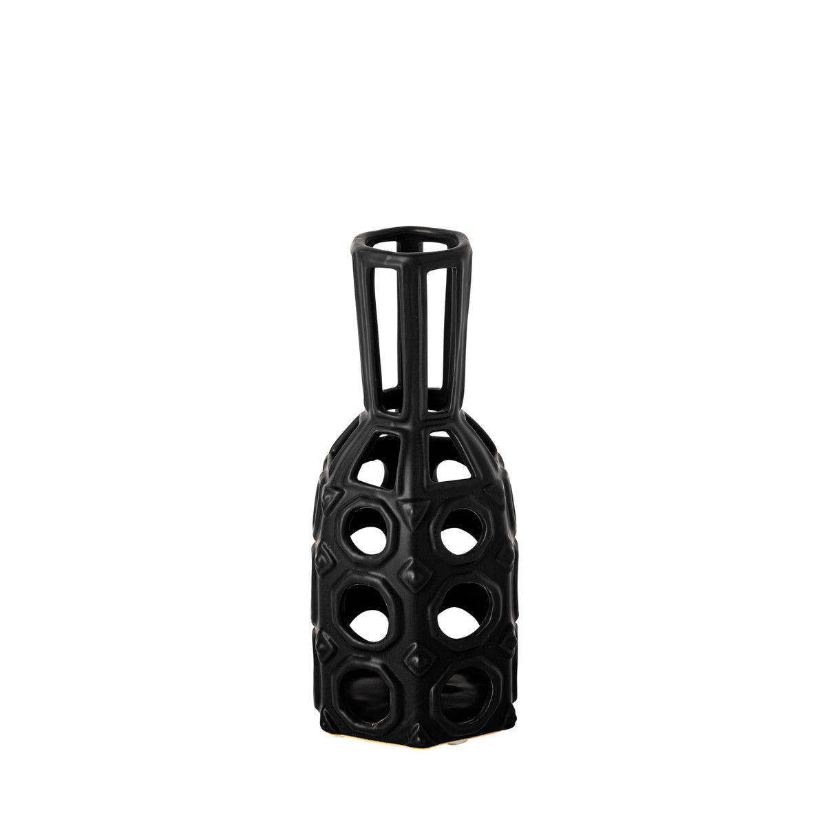 Brunel Small Black Drum-Shaped Ceramic Vase-Vase-DECOROLALA