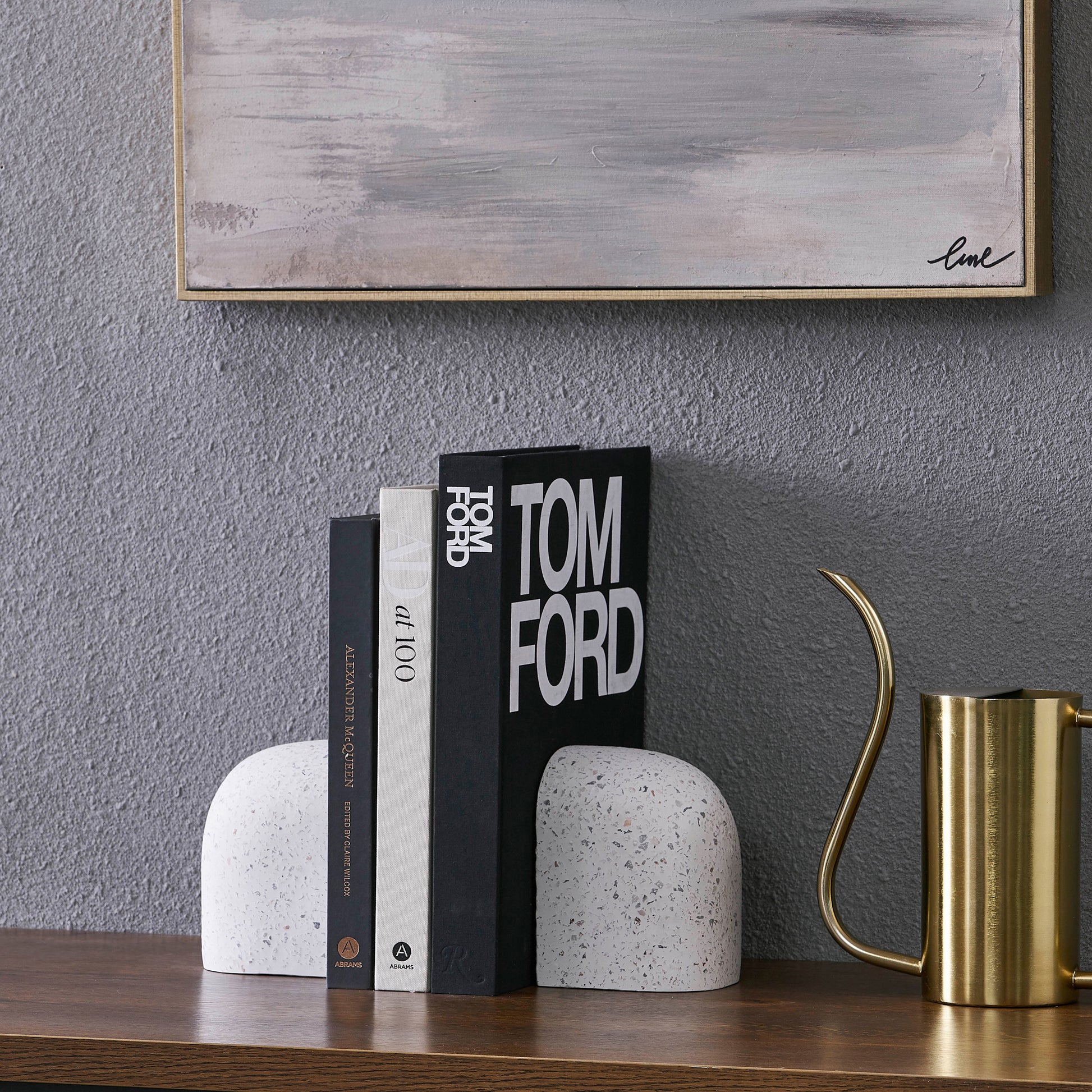 Bruno Indoor Terrazzo Bookends, White Speckled-Bookends-DECOROLALA