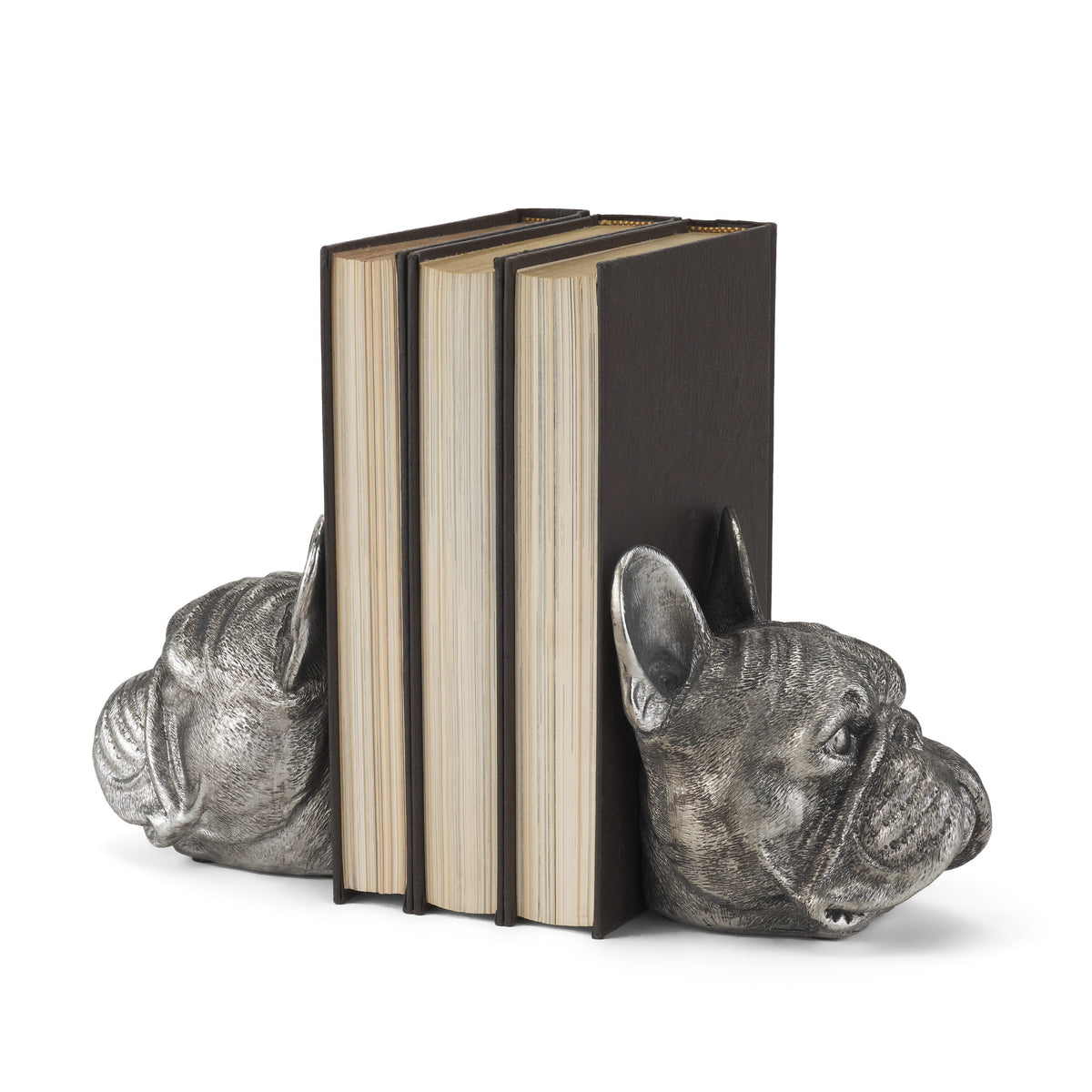 Bruno (Set of 2) 5L x 5W Silver American Bulldog Bookends-Bookends-DECOROLALA