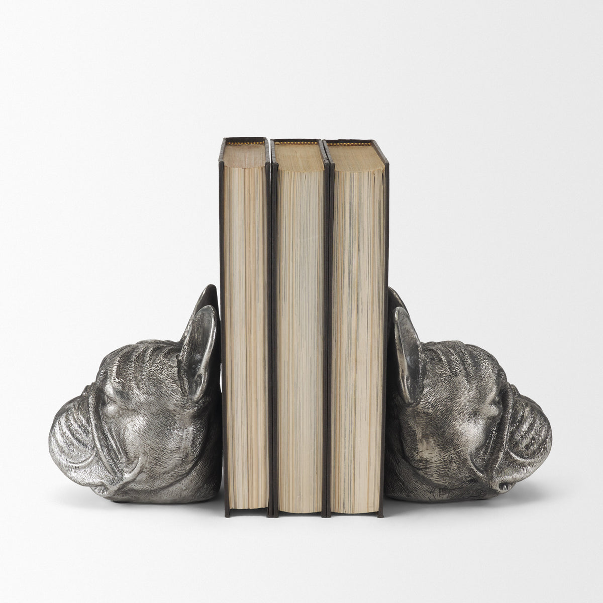 Bruno (Set of 2) 5L x 5W Silver American Bulldog Bookends-Bookends-DECOROLALA