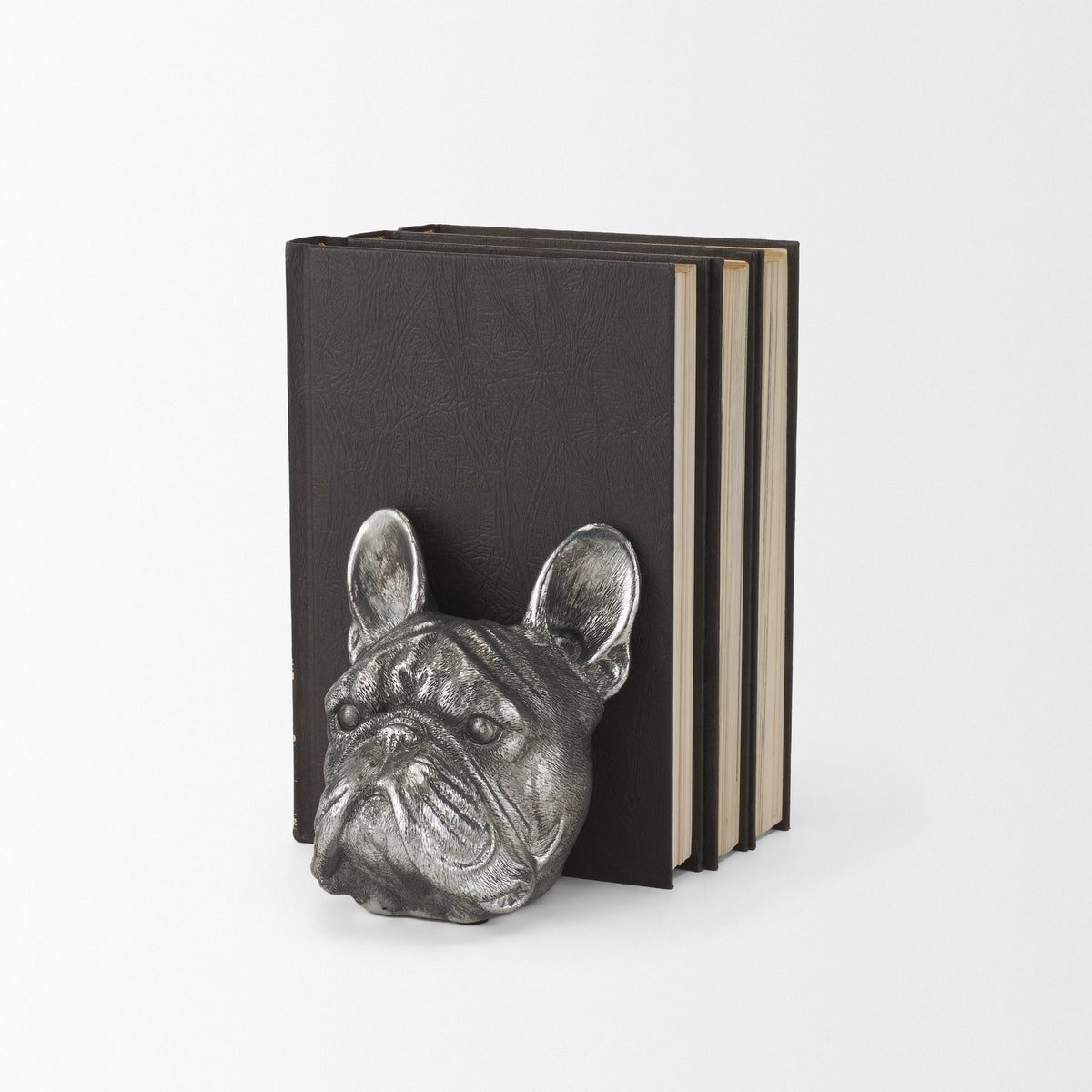 Bruno (Set of 2) 5L x 5W Silver American Bulldog Bookends-Bookends-DECOROLALA