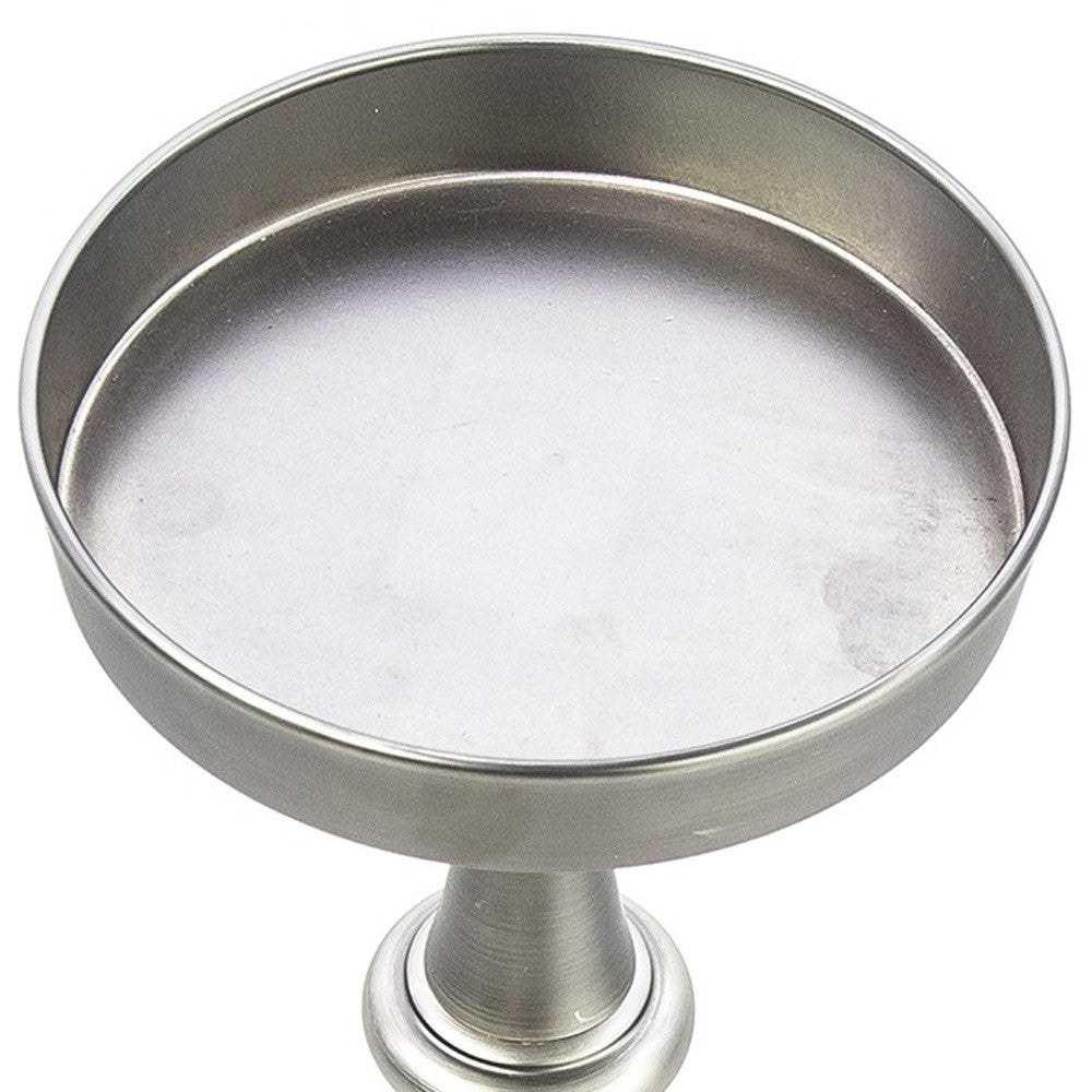 Brushed Silver Finish Drink Size Accent Table-End-Side Tables-DECOROLALA