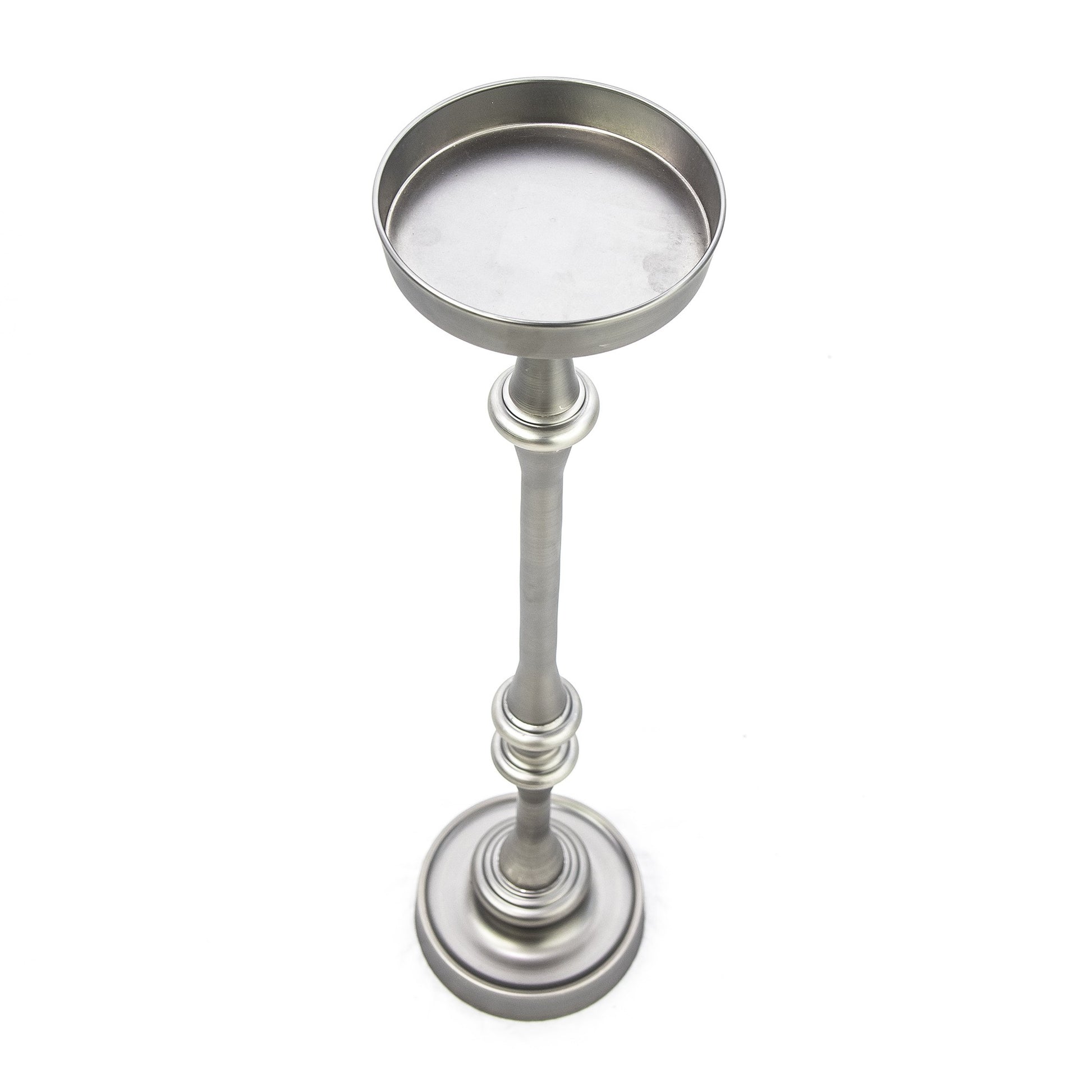 Brushed Silver Finish Drink Size Accent Table-End-Side Tables-DECOROLALA