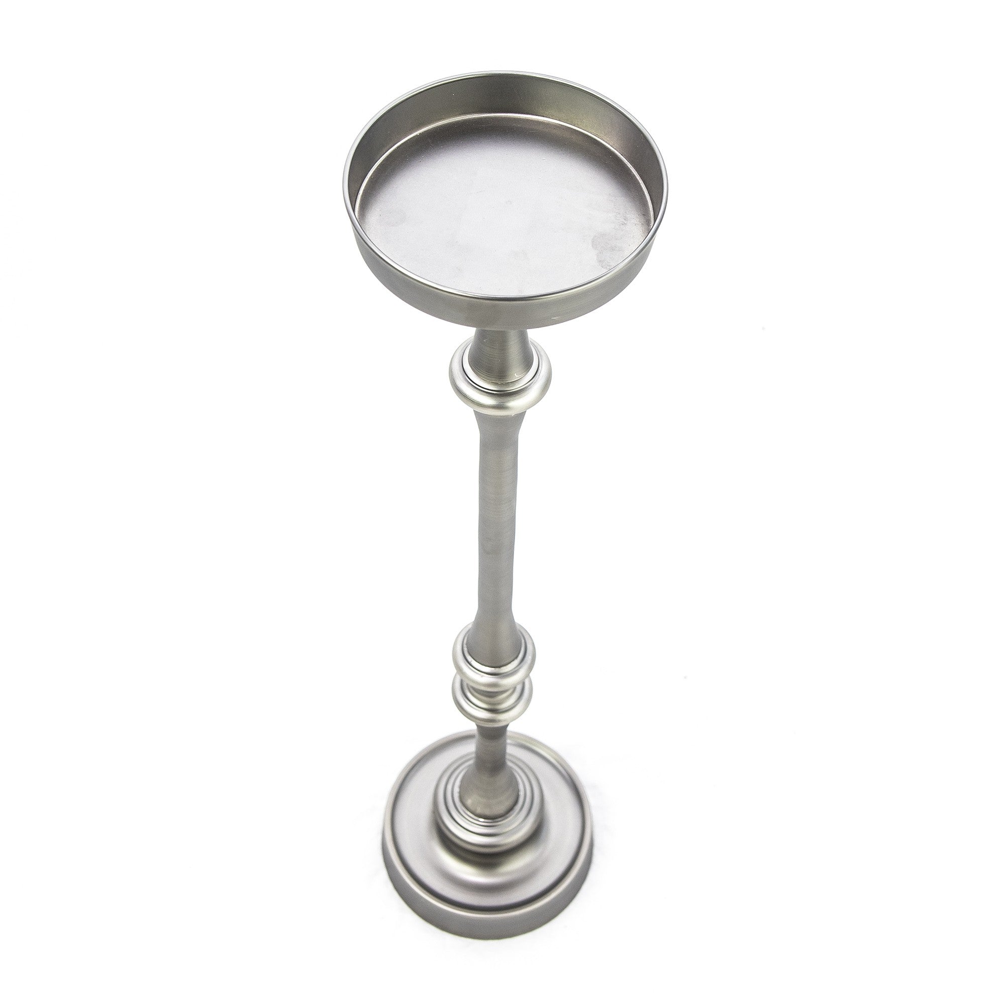 Brushed Silver Finish Drink Size Accent Table-End-Side Tables-DECOROLALA