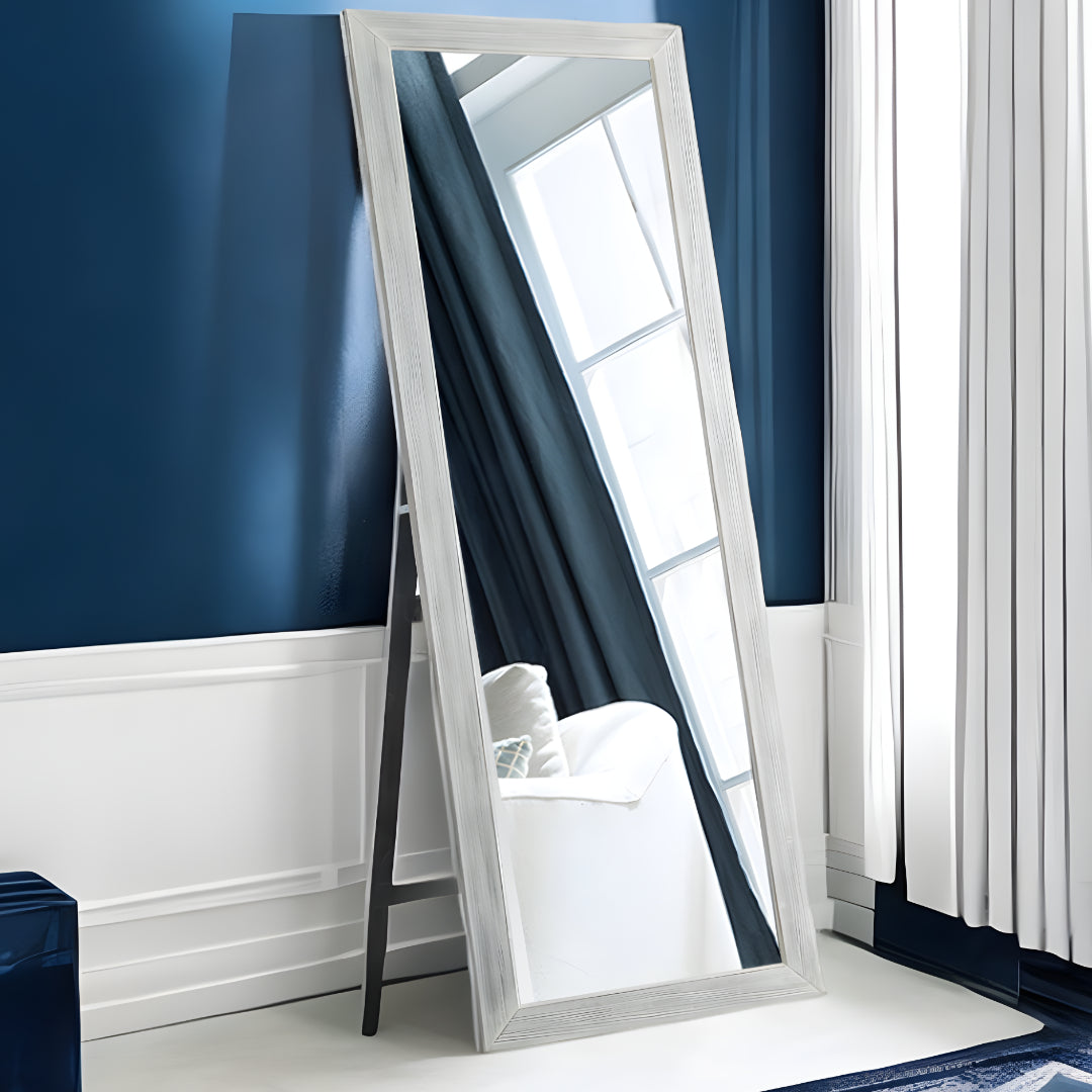 Brushed White Wooden Mirror-Mirrors-DECOROLALA