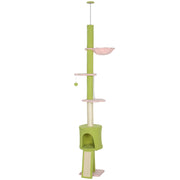 87"-94.5" Floor to Ceiling Cat Tree with Sisal Scratching Post, Condo, Hammock, Ramp, Perches, Green
