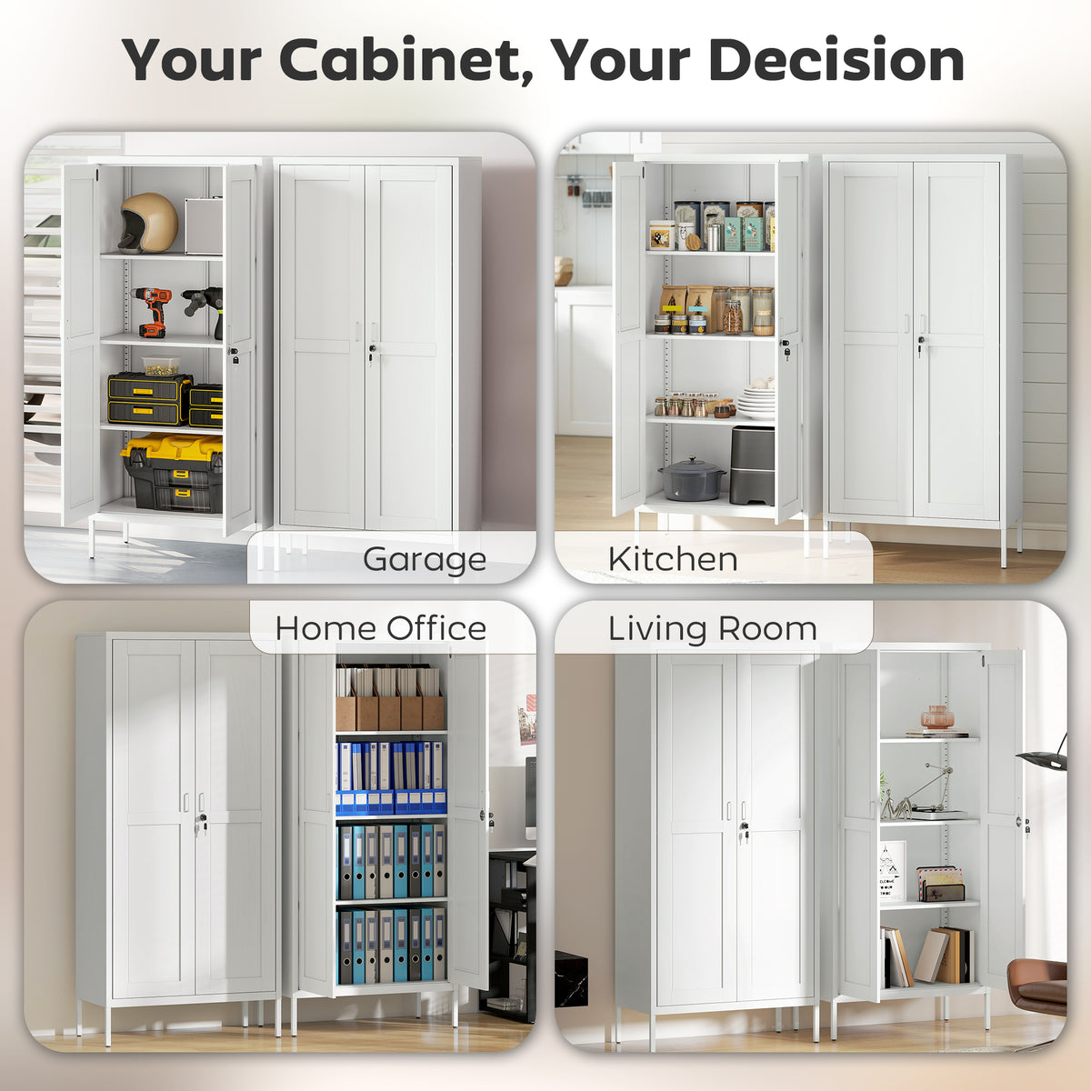 Lockable Steel Storage Cabinet - 3 Shelves 2 Doors White