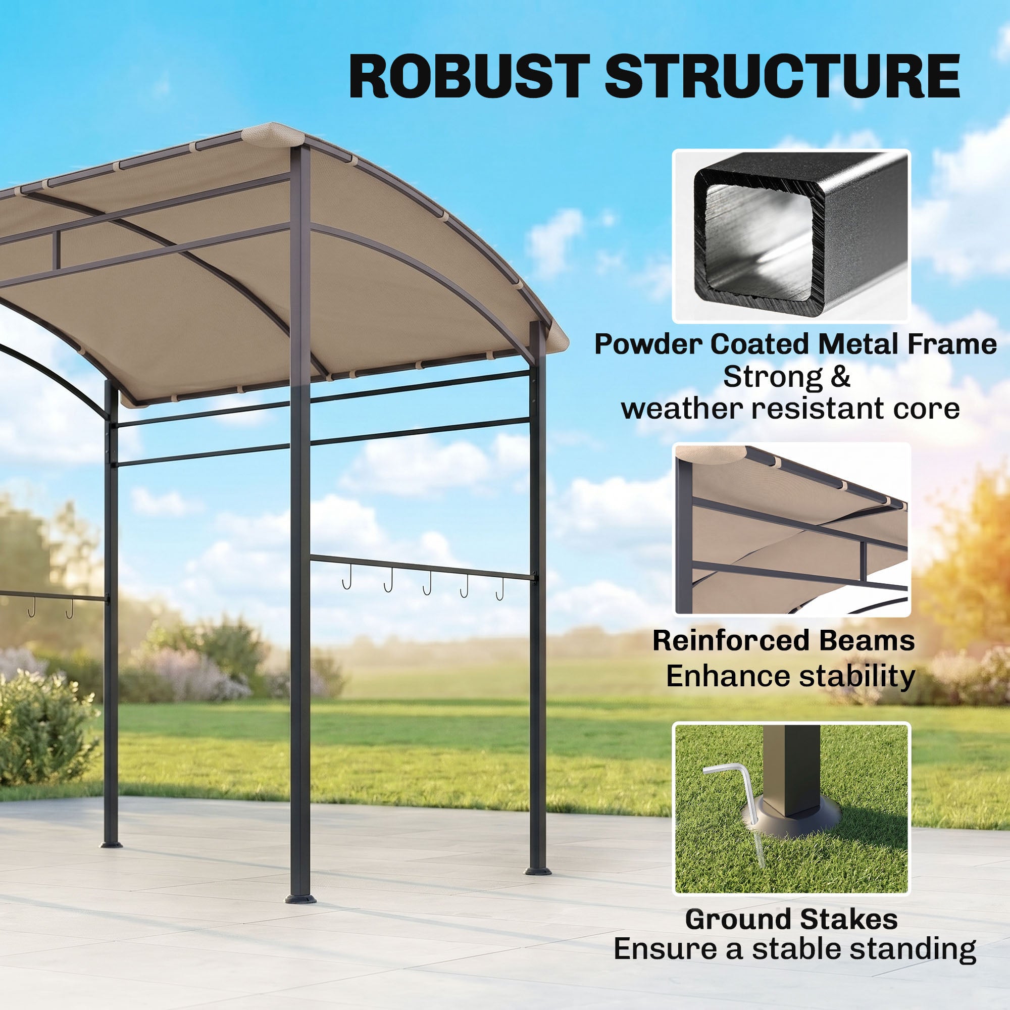 7' x 5' BBQ Grill Gazebo - Khaki Steel Frame Canopy