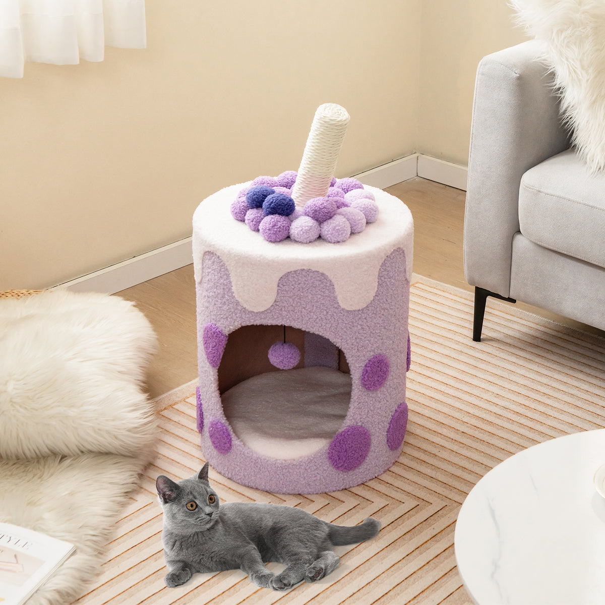 Bubble Tea Cat Tree Tower with Scratching Post-Purple-Cat Trees & Scratchers-DECOROLALA