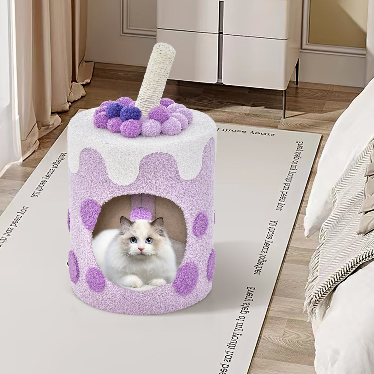 Bubble Tea Cat Tree Tower with Scratching Post-Purple-Cat Trees & Scratchers-DECOROLALA