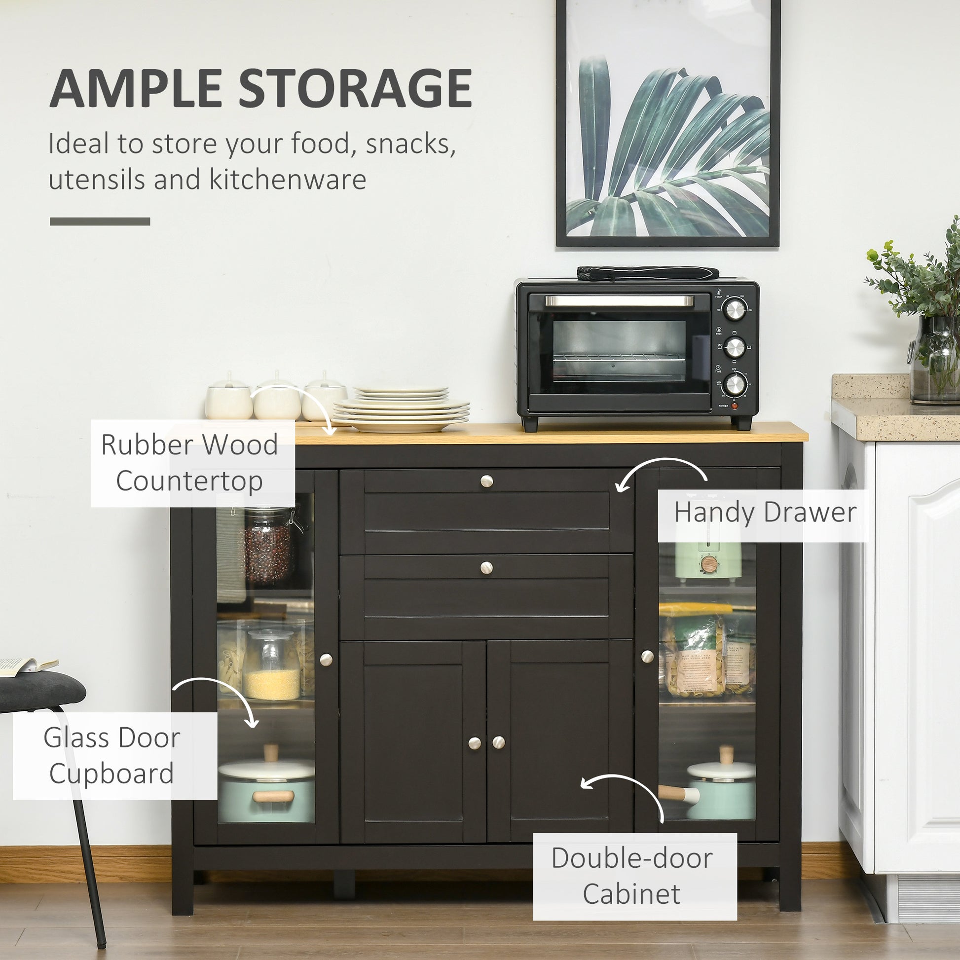 Buffet Cabinet - Dark Brown, 2 Drawers, 3 Cabinets, Adjustable Shelves-DECOROLALA