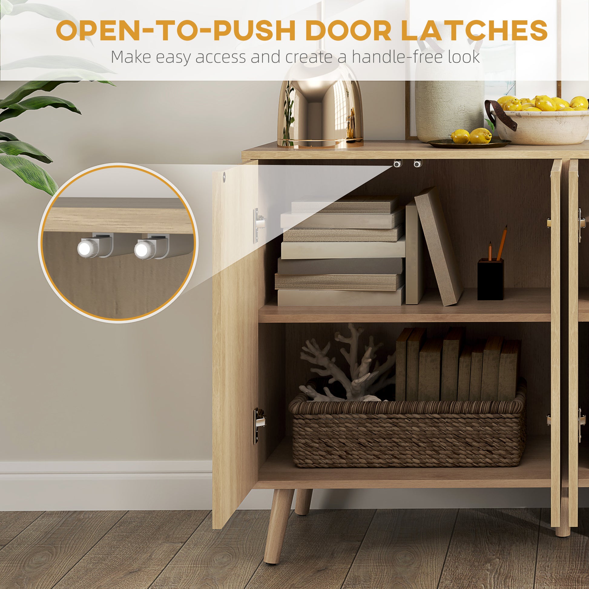 Buffet Cabinet - Modern Oak Sideboard with Adjustable Shelves - Dining Room/Living Room-DECOROLALA