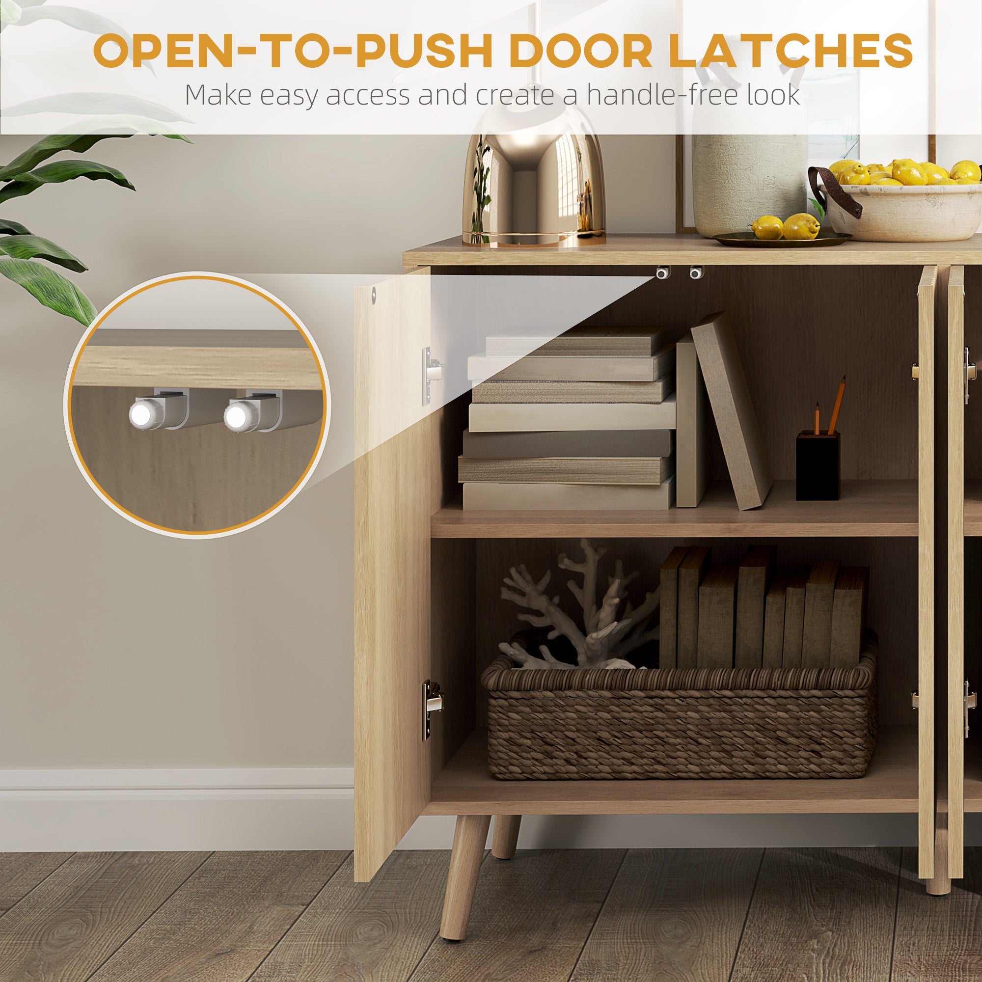 Buffet Cabinet - Modern Oak Sideboard with Adjustable Shelves - Dining Room/Living Room-DECOROLALA