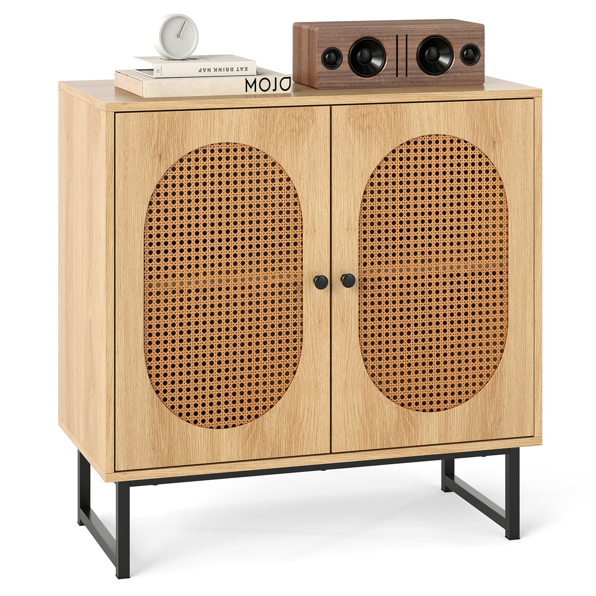 Buffet Cabinet Rattan Storage Cabinet with 2 Doors and Adjustable Shelf-Natural-Sideboards & Buffets-DECOROLALA