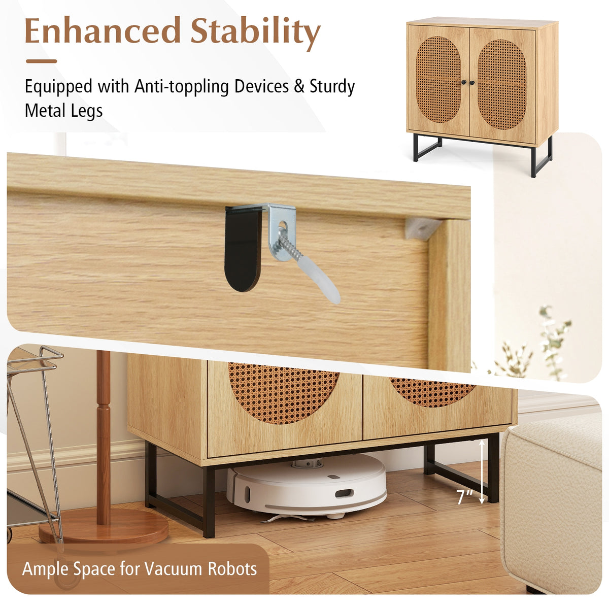 Buffet Cabinet Rattan Storage Cabinet with 2 Doors and Adjustable Shelf-Natural-Sideboards & Buffets-DECOROLALA