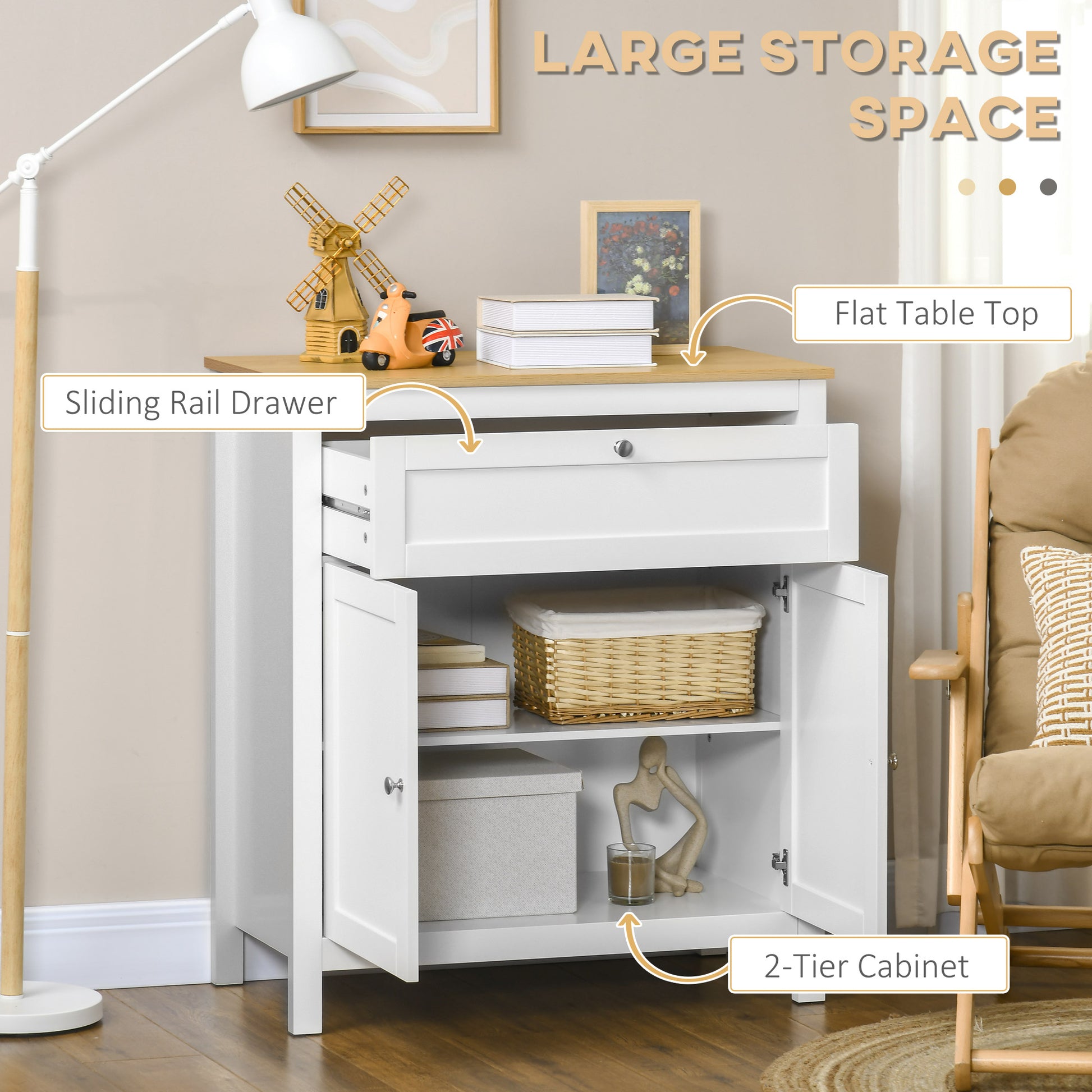 Buffet Cabinet White 31.5" with Drawer & Adjustable Shelf-DECOROLALA