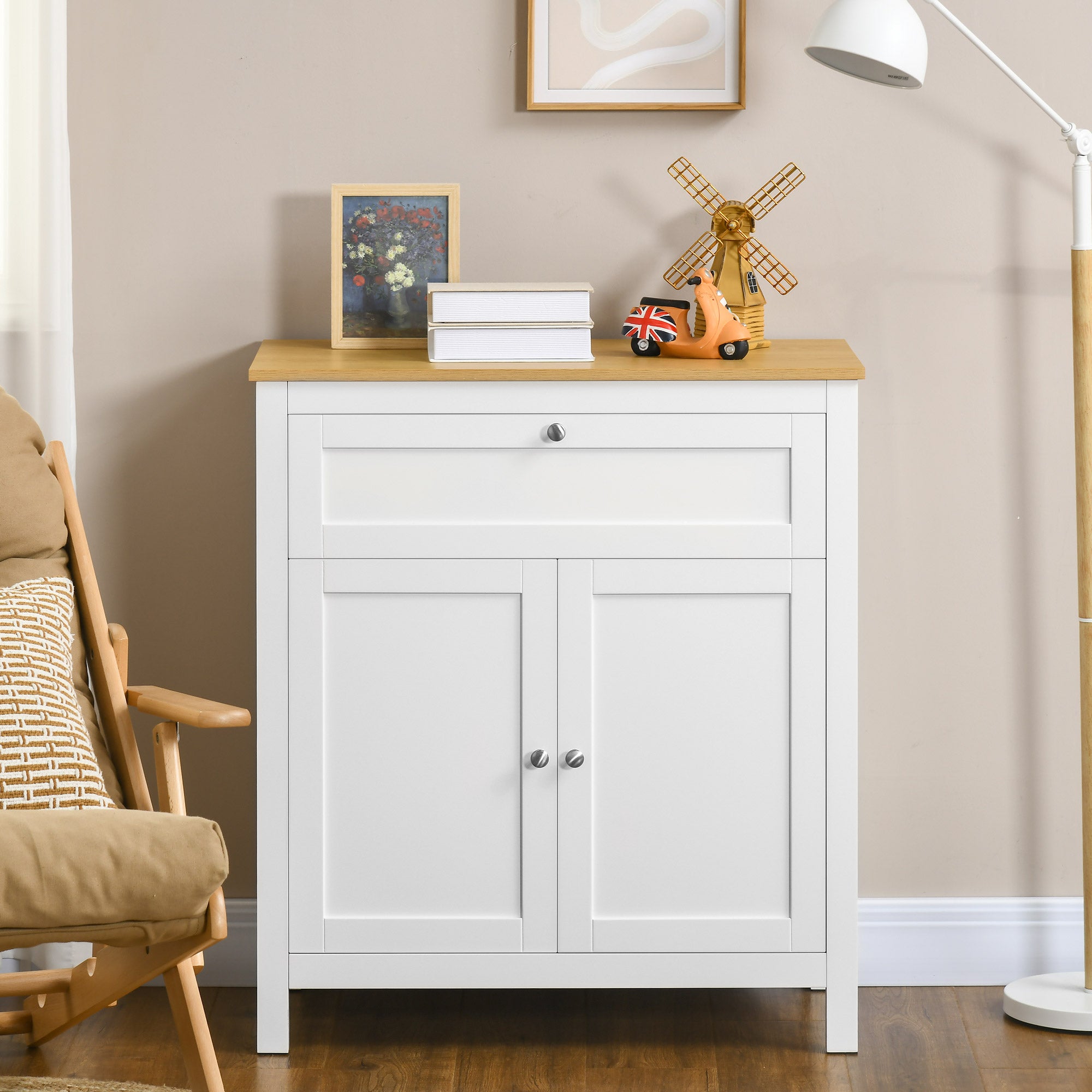 Buffet Cabinet White 31.5" with Drawer & Adjustable Shelf-DECOROLALA