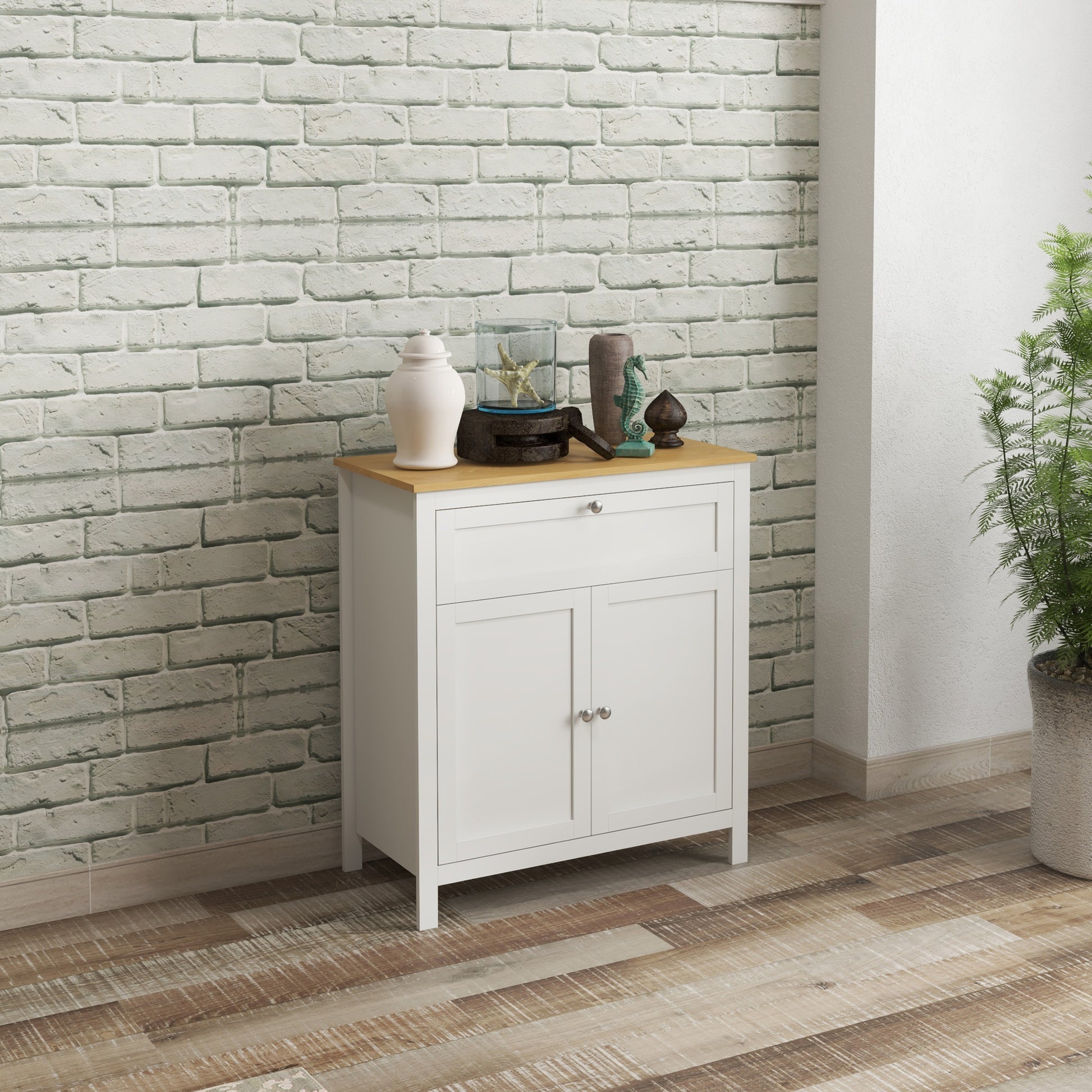 Buffet Cabinet White 31.5" with Drawer & Adjustable Shelf-DECOROLALA