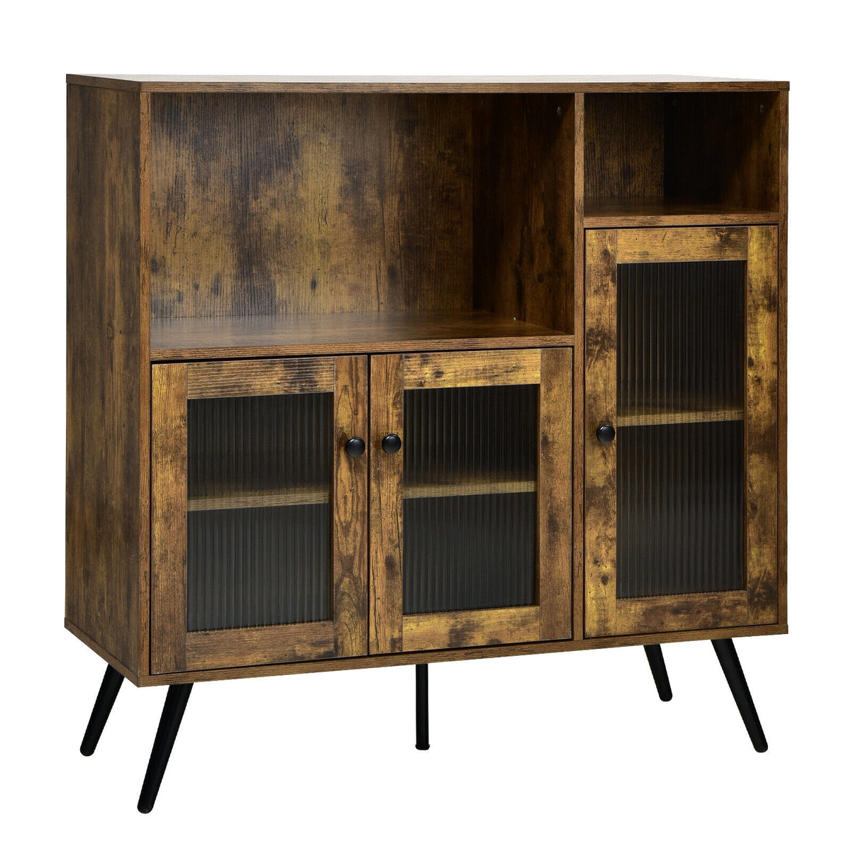 Buffet Kitchen Storage Cupboard with Glass Door and Adjustable Shelves-Rustic Brown-Sideboards & Buffets-DECOROLALA