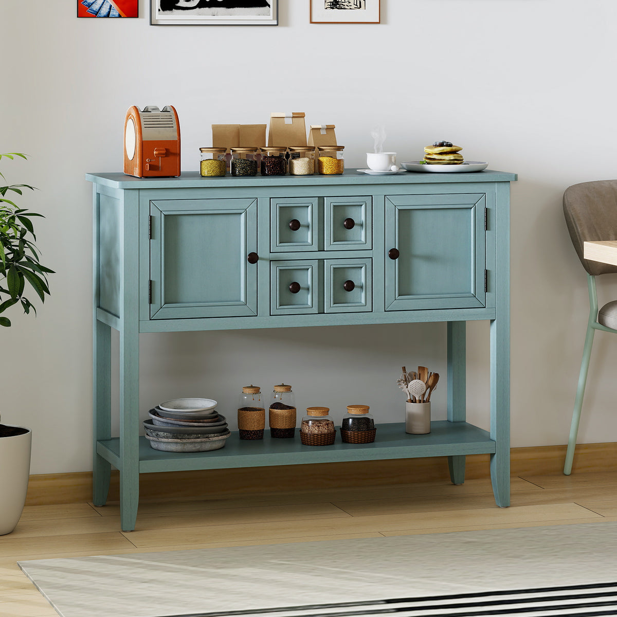 Buffet Sideboard Cabinet with 2 Doors and 2 Drawers-Blue-Sideboards & Buffets-DECOROLALA
