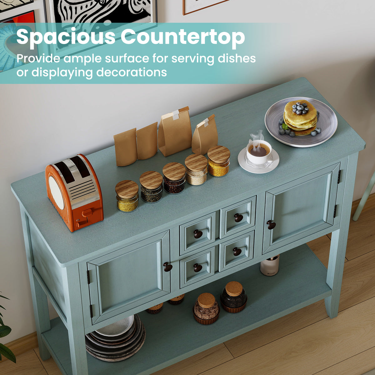 Buffet Sideboard Cabinet with 2 Doors and 2 Drawers-Blue-Sideboards & Buffets-DECOROLALA