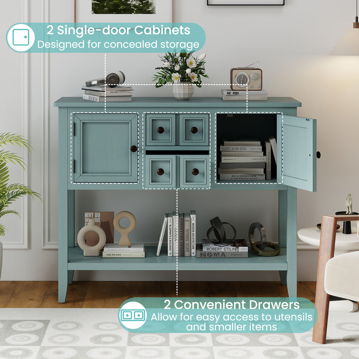 Buffet Sideboard Cabinet with 2 Doors and 2 Drawers-Blue-Sideboards & Buffets-DECOROLALA