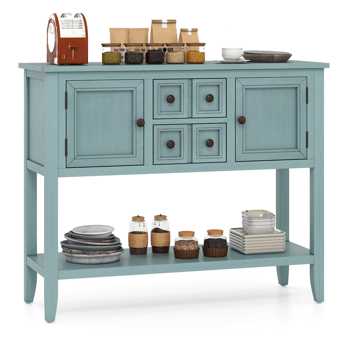 Buffet Sideboard Cabinet with 2 Doors and 2 Drawers-Blue-Sideboards & Buffets-DECOROLALA