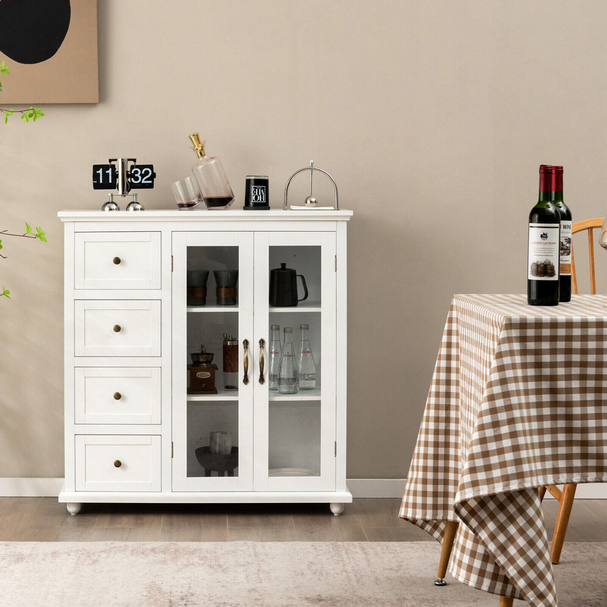 Buffet Sideboard Table Kitchen Storage Cabinet with Drawers and Doors-White-Sideboards & Buffets-DECOROLALA