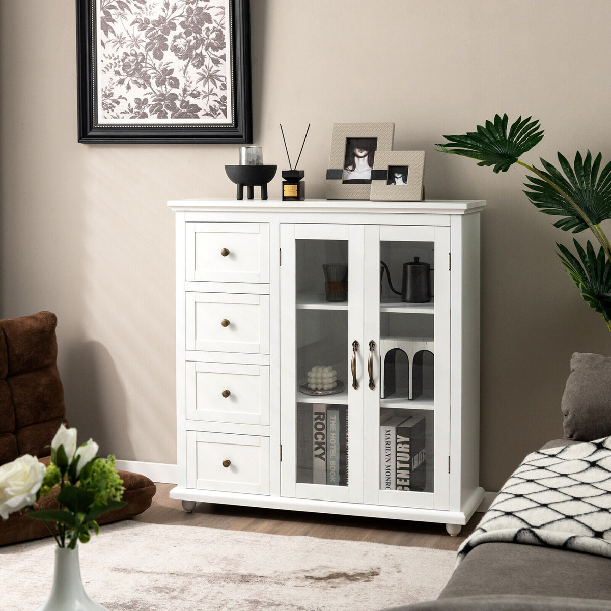 Buffet Sideboard Table Kitchen Storage Cabinet with Drawers and Doors-White-Sideboards & Buffets-DECOROLALA