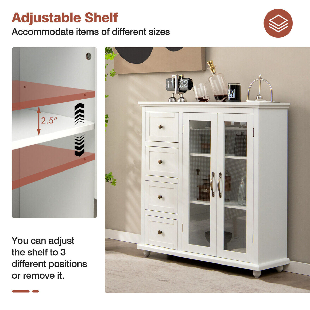 Buffet Sideboard Table Kitchen Storage Cabinet with Drawers and Doors-White-Sideboards & Buffets-DECOROLALA